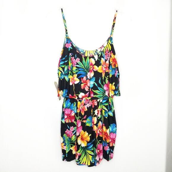 Arizona Jeans Company Tropical Floral Romper Black Size Small New With Tag - Picture 2 of 8